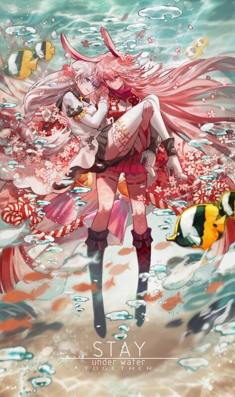 Two Anime Girls Underwater — Pink