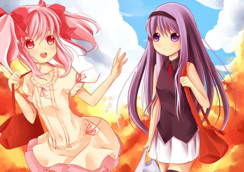 Two Anime Girls Walking — Pink
