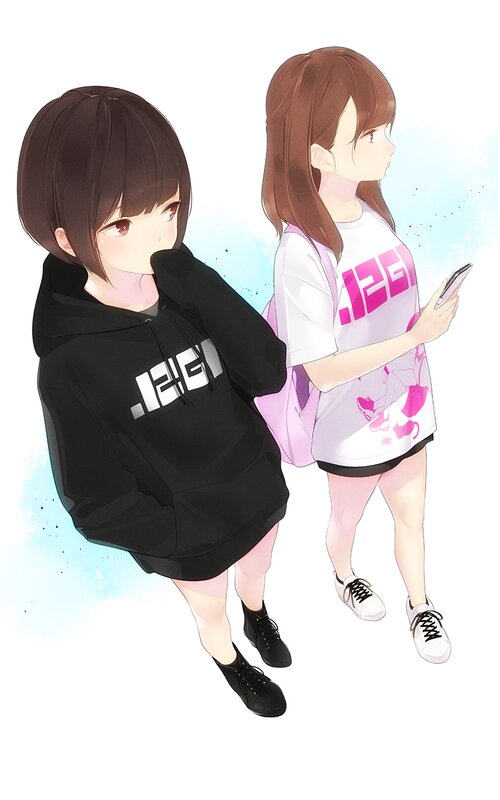 Two Anime Girls Walking — White
