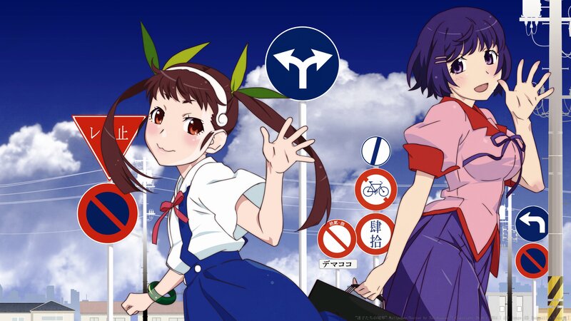 Two Anime Girls Waving — Blue