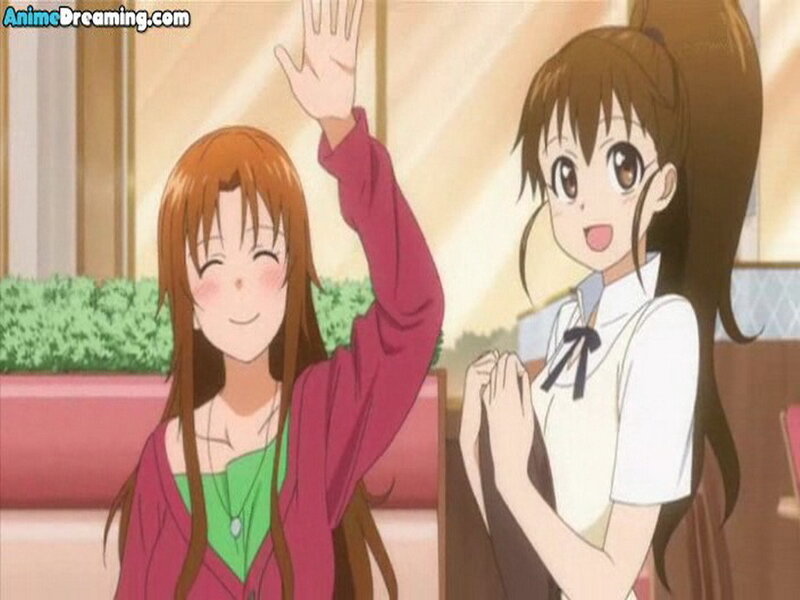 Two Anime Girls Waving — Brown