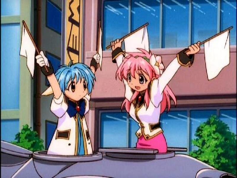 Two Anime Girls Waving Flags