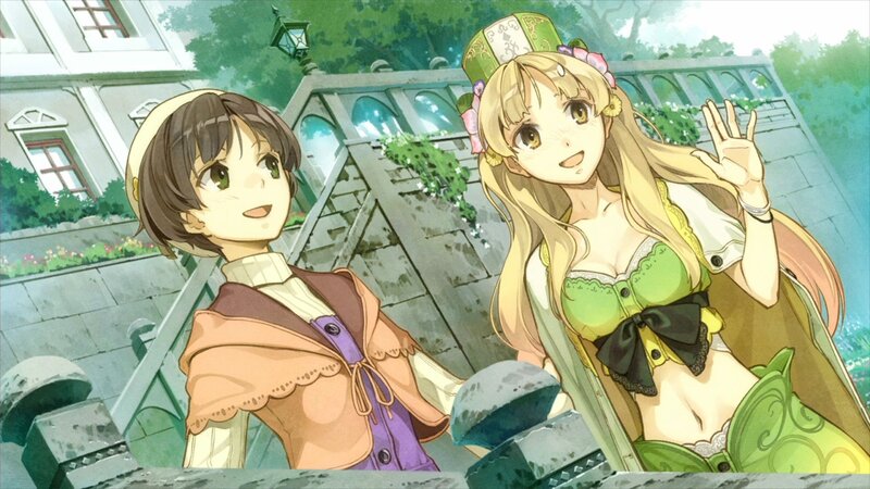 Two Anime Girls Waving — Green