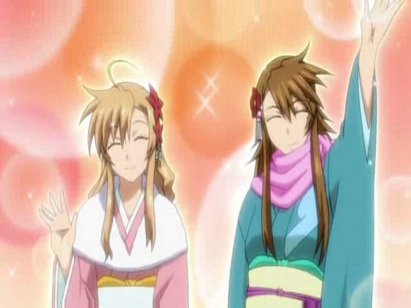 Two Anime Girls Waving — Orange