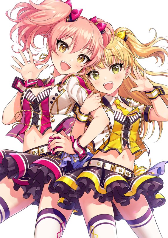 Two Anime Girls Waving — Pink