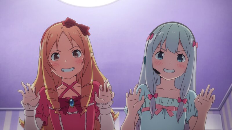 Two Anime Girls Waving — Purple