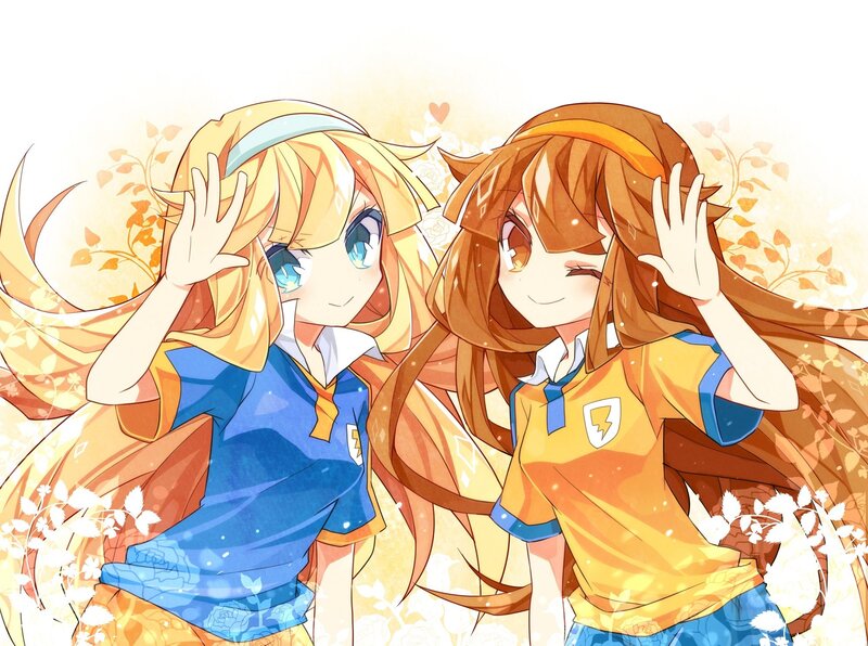 Two Anime Girls Waving — Yellow, Cheerful