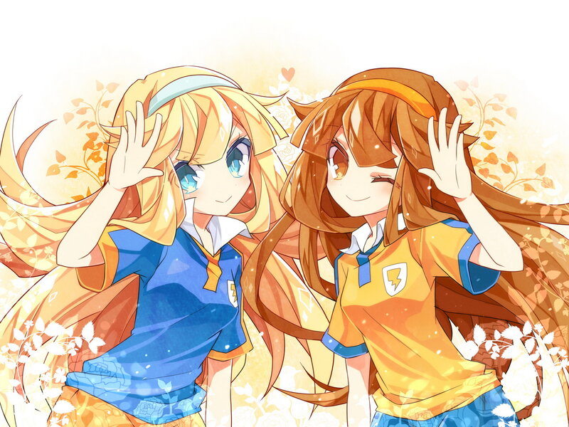 Two Anime Girls Waving — Yellow