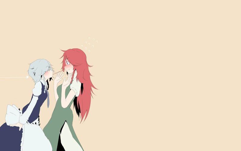 Two Anime Girls Whispering — Beige
