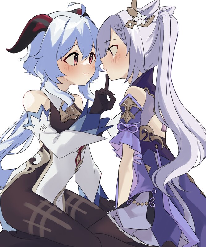 Two Anime Girls Whispering — White
