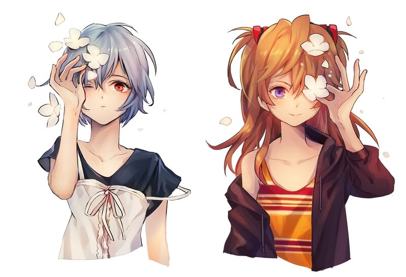 Two Anime Girls — White, Calm, Flowers