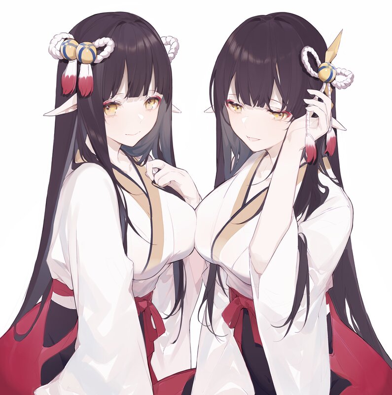 Two Anime Girls — White, Calm, Long Hair, White Robes