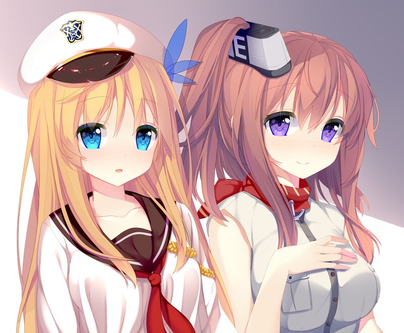 Two Anime Girls — White, Calm, Sailor Hats