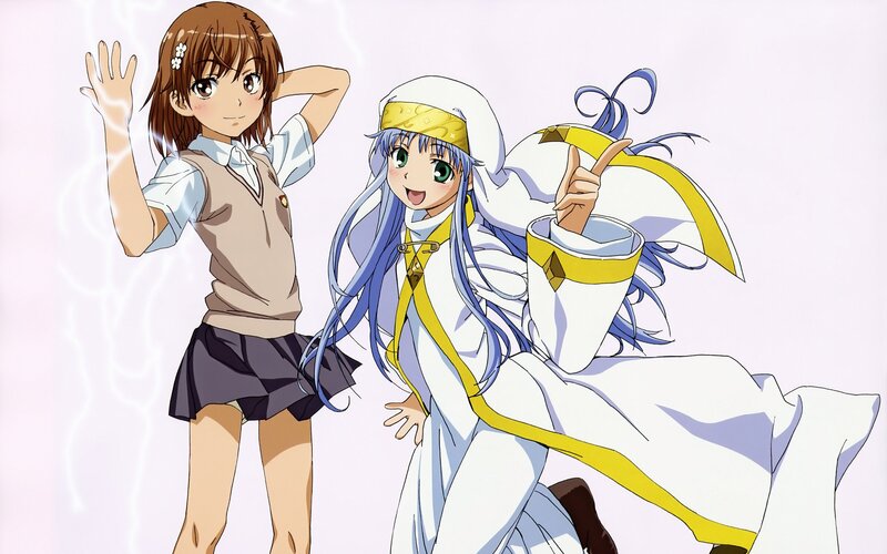 Two Anime Girls — White, Cheerful, School Uniform