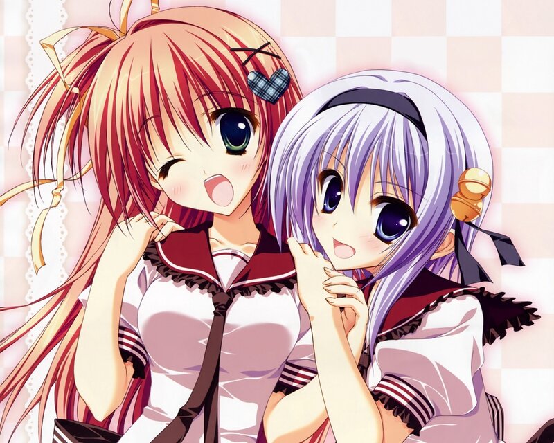 Two Anime Girls — White, Cheerful, School Uniforms