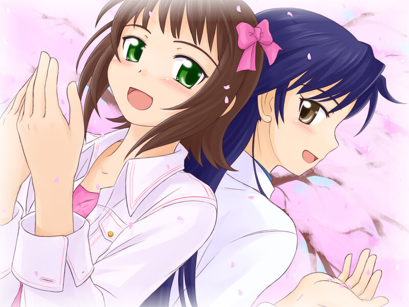Two Anime Girls — White, Cheerful, Spring, School Uniform
