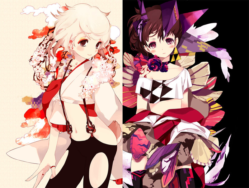 Two Anime Girls — White, Dramatic, Cherry Blossoms