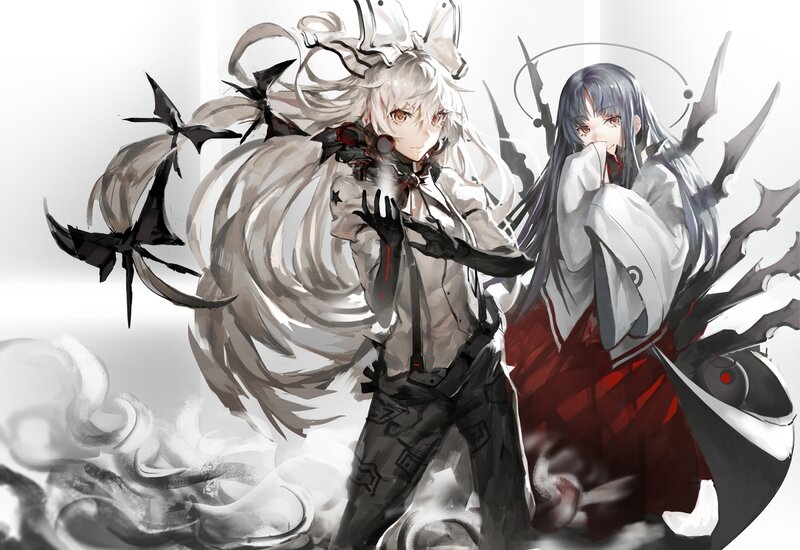 Two Anime Girls — White, Dramatic, Digital Art, Long Hair