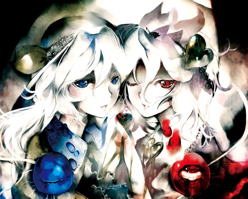 Two Anime Girls — White, Dramatic, Digital Art