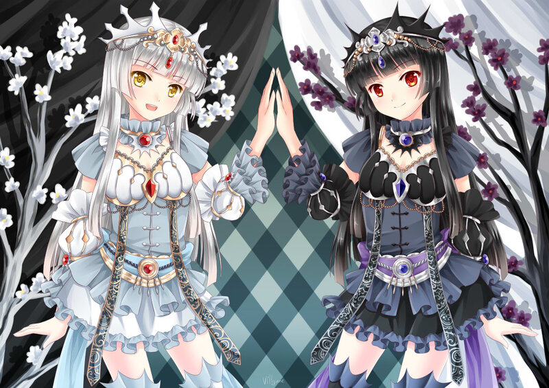 Two Anime Girls — White, Dramatic, Flowers