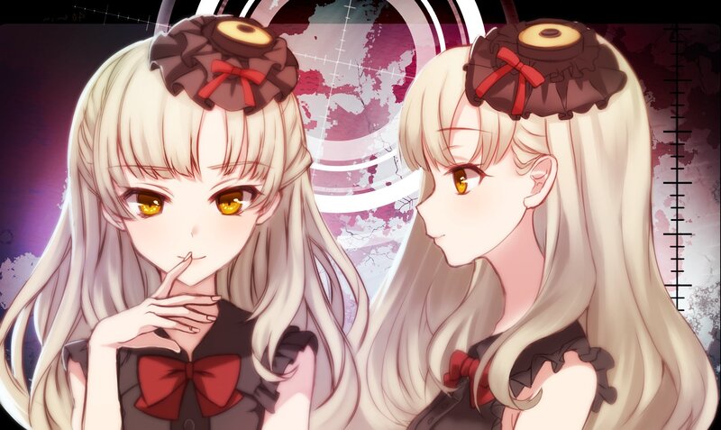Two Anime Girls — White, Dramatic, Long Hair, Red Bows