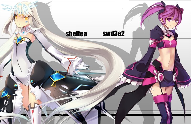 Two Anime Girls — White, Dramatic, Long Hair, Weapons