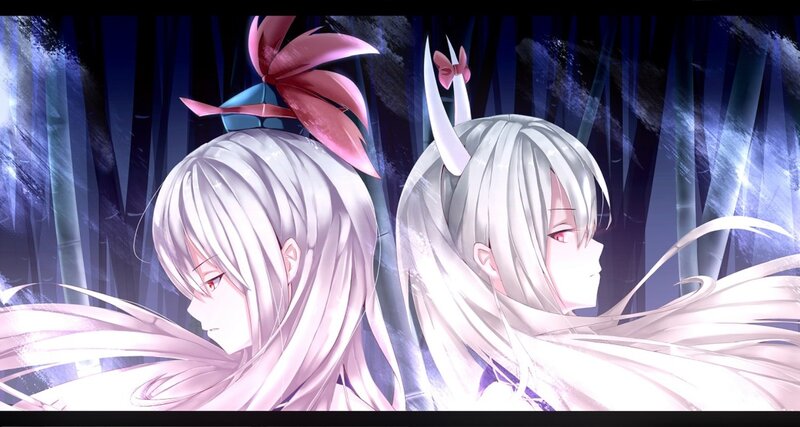 Two Anime Girls — White, Dramatic, Night, Digital Art