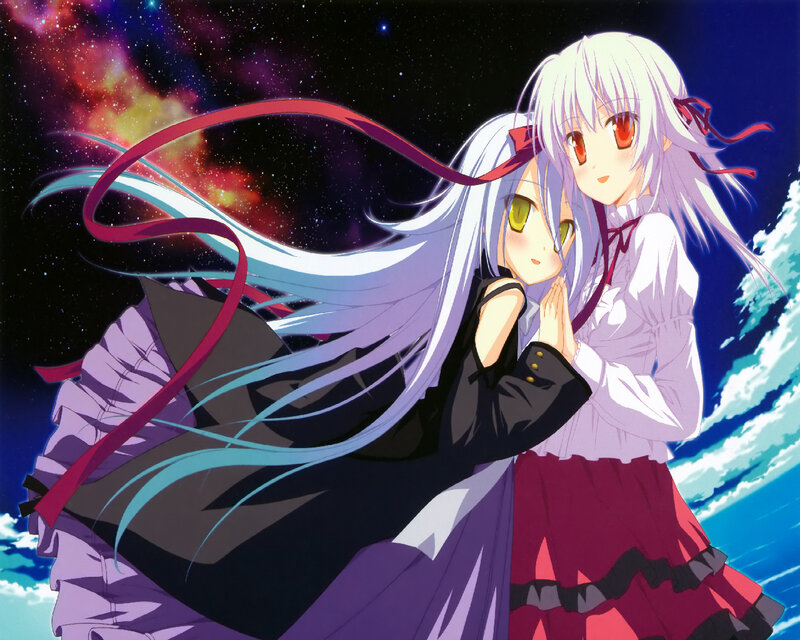 Two Anime Girls — White, Dramatic, Night, Long Hair