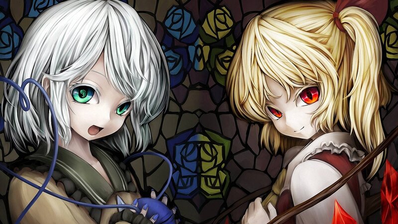Two Anime Girls — White, Dramatic, Stained Glass, Eyes