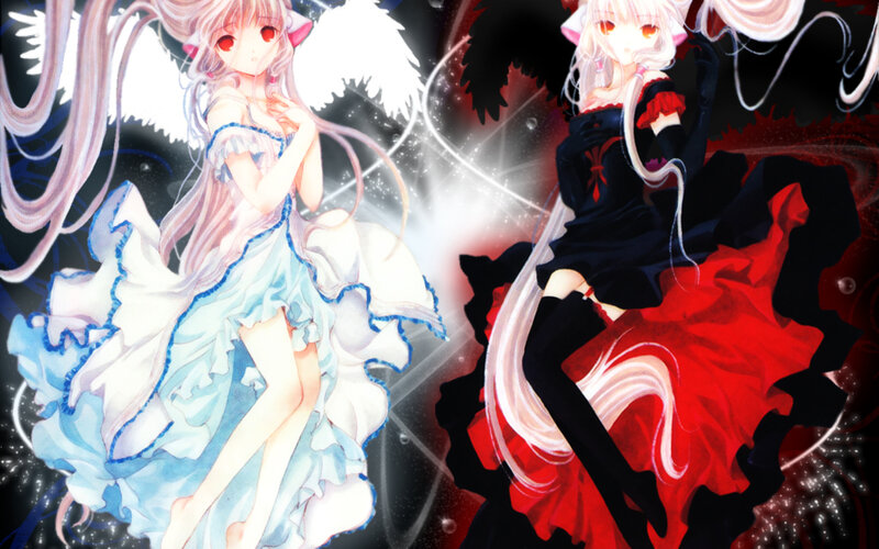 Two Anime Girls — White, Dramatic, Wings, Long Hair