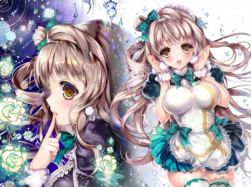 Two Anime Girls — White, Dreamy, Roses