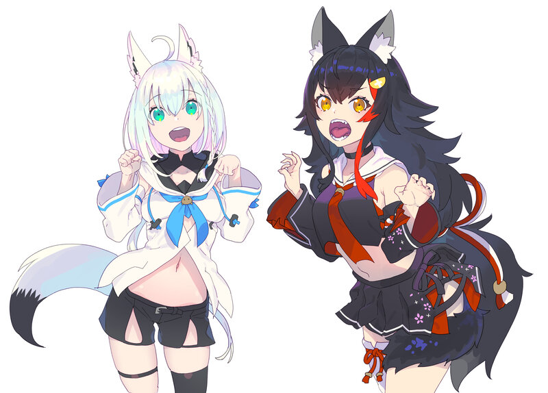 Two Anime Girls — White, Energetic, Fox Ears