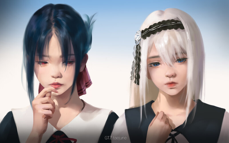 Two Anime Girls — White, Neutral, Afternoon