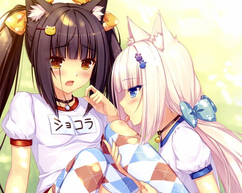Two Anime Girls — White, Playful, Afternoon