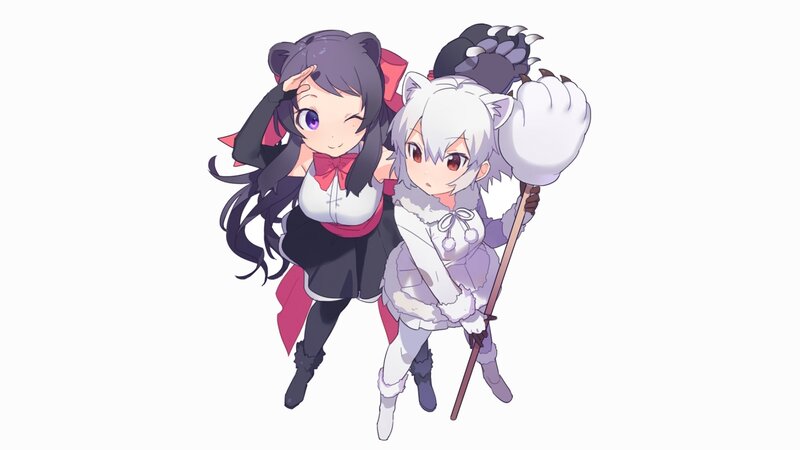Two Anime Girls — White, Playful, Cat Ears, Staff
