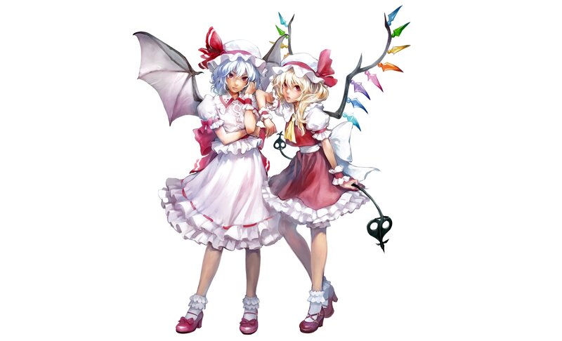 Two Anime Girls — White, Playful, Digital Art