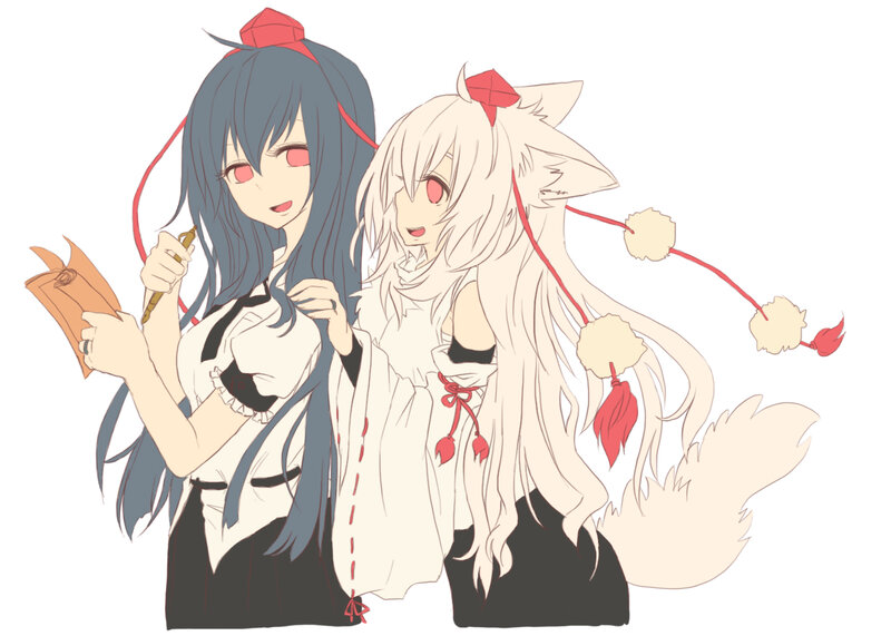 Two Anime Girls — White, Playful, Fox Ears