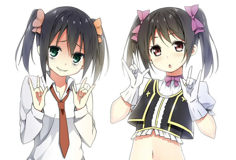 Two Anime Girls — White, Playful, Pigtails