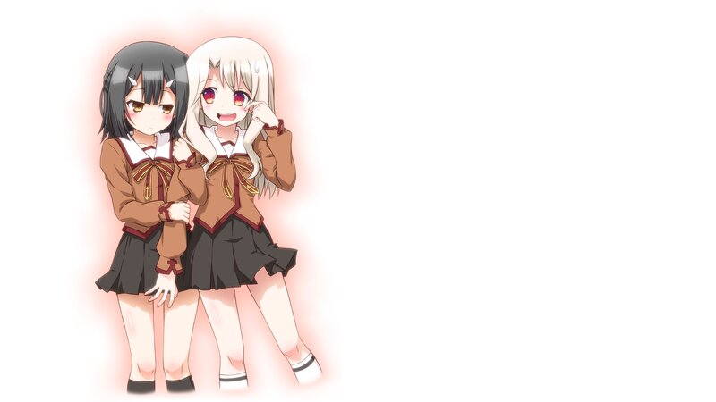 Two Anime Girls — White, Playful, School Uniforms, Cheeks