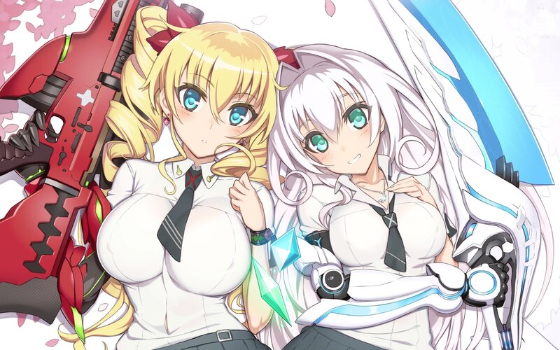 Two Anime Girls — White, Playful, Spring, Guns