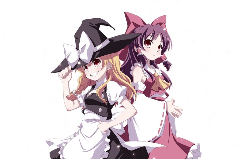 Two Anime Girls — White, Playful, Witch Hat, Cat Ears