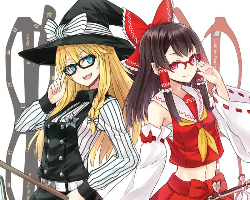 Two Anime Girls — White, Playful, Witch Hat, Glasses