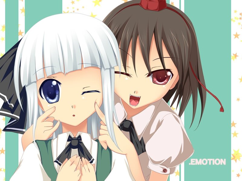 Two anime girls winking