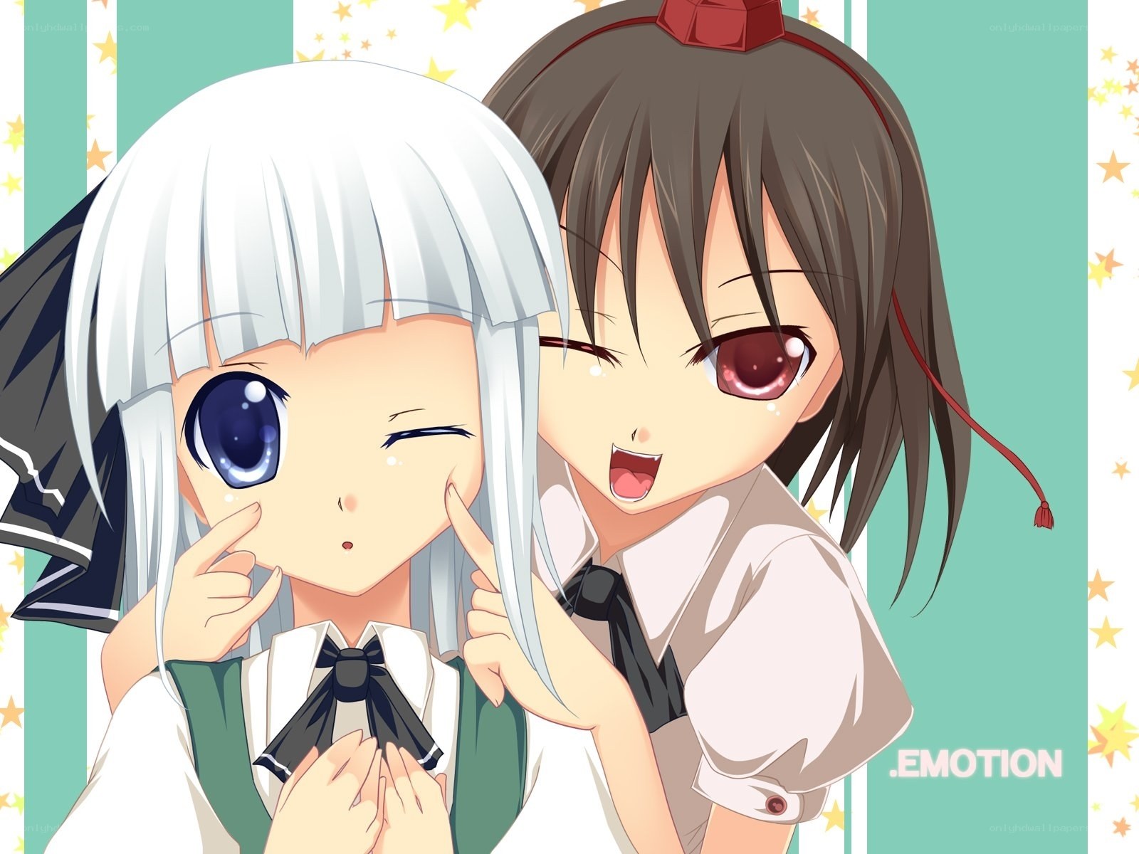 Two anime girls winking
