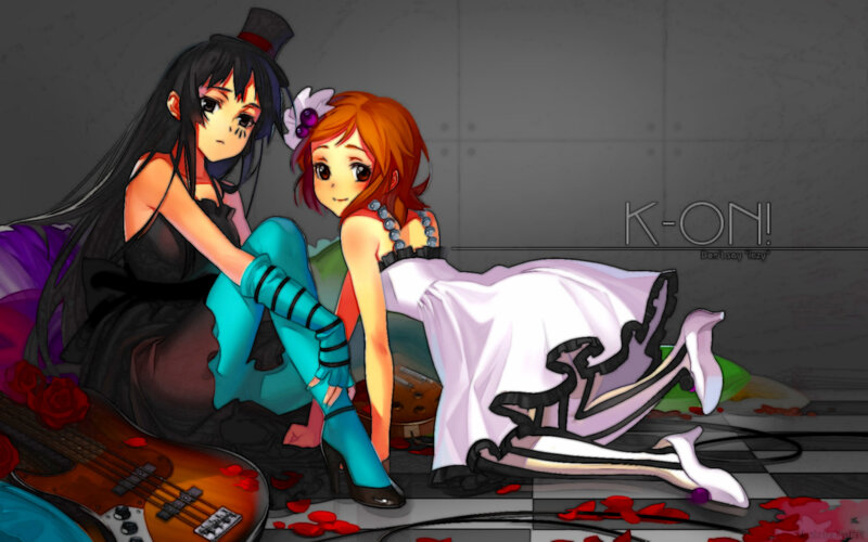 Two anime girls with a bass guitar
