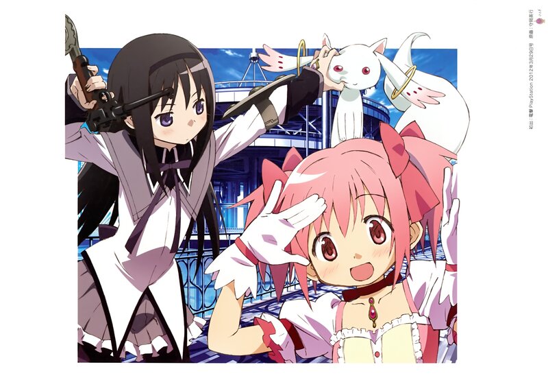 Two Anime Girls with a Cat — Pink