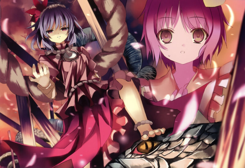 Two anime girls with a dragon