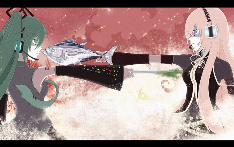 Two anime girls with a fish