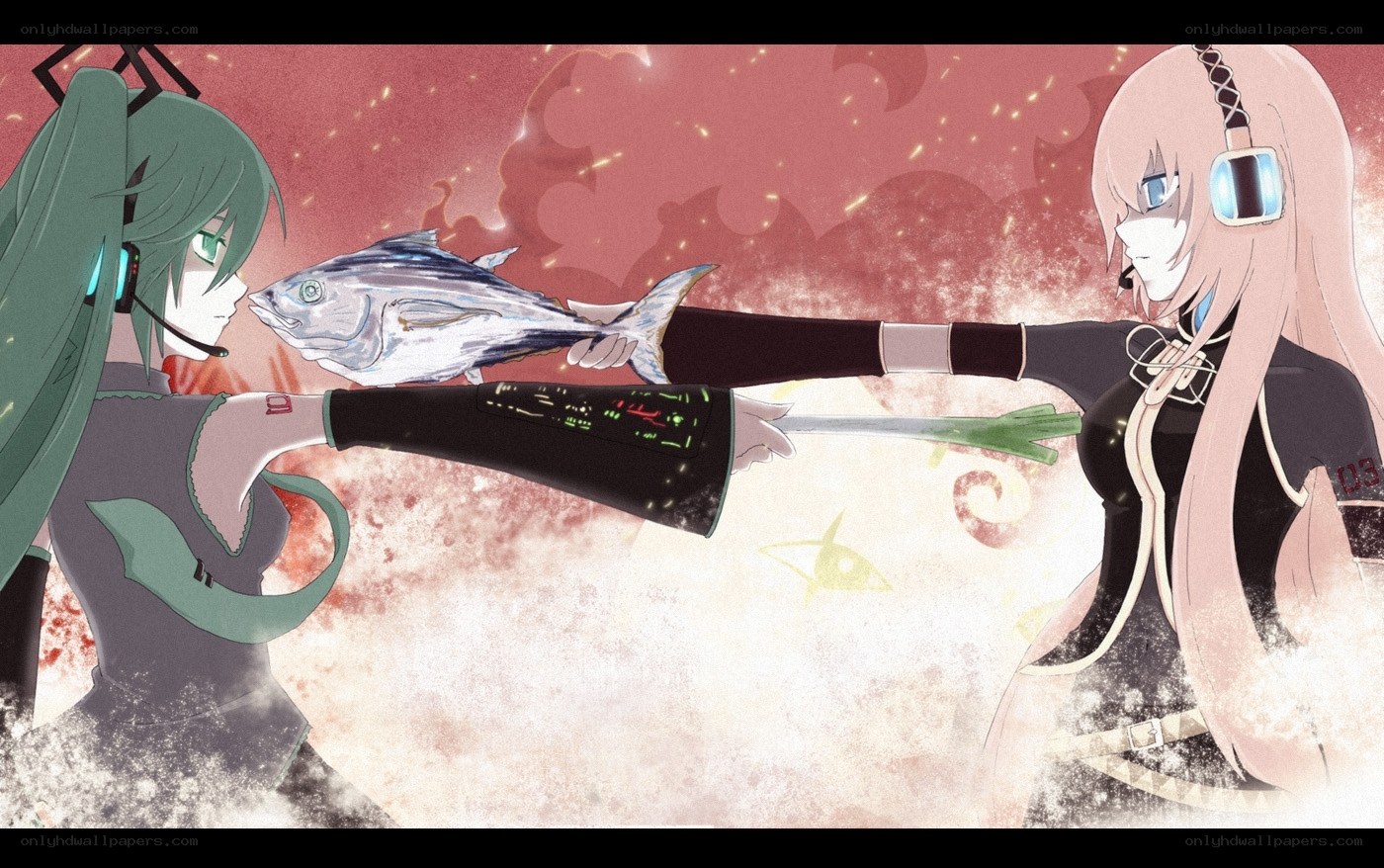 Two anime girls with a fish