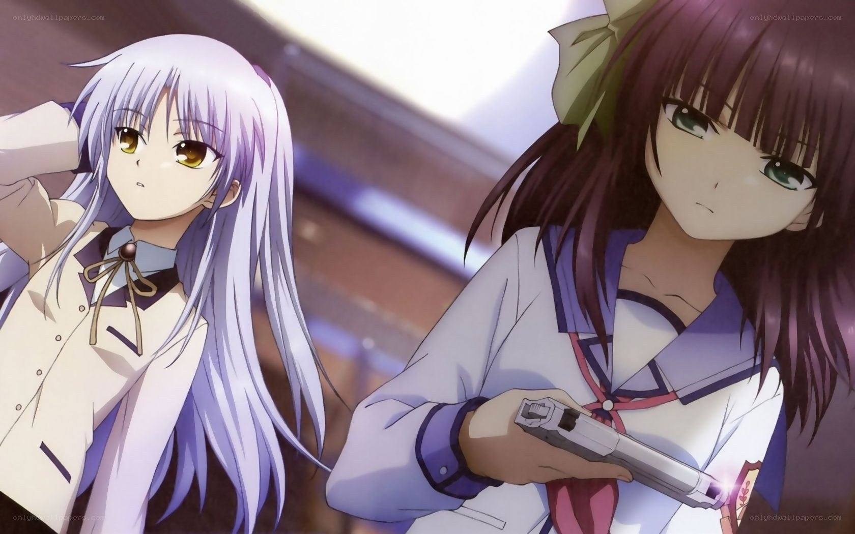 Two anime girls with a gun